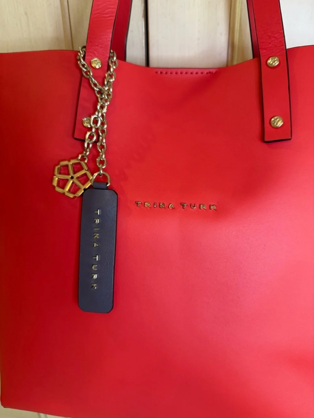 Trina Turk Coral-Peach Pebbled Tote - Picture 5 of 11